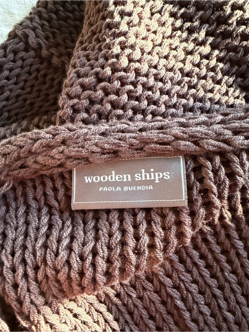Wooden Ships Whiskey Weather Open Knit Oversized Sweater Brown Orange - Picture 7 of 7